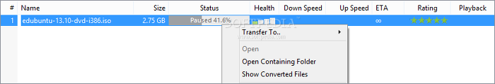 Showing the uTorrent context menu for selected torrents